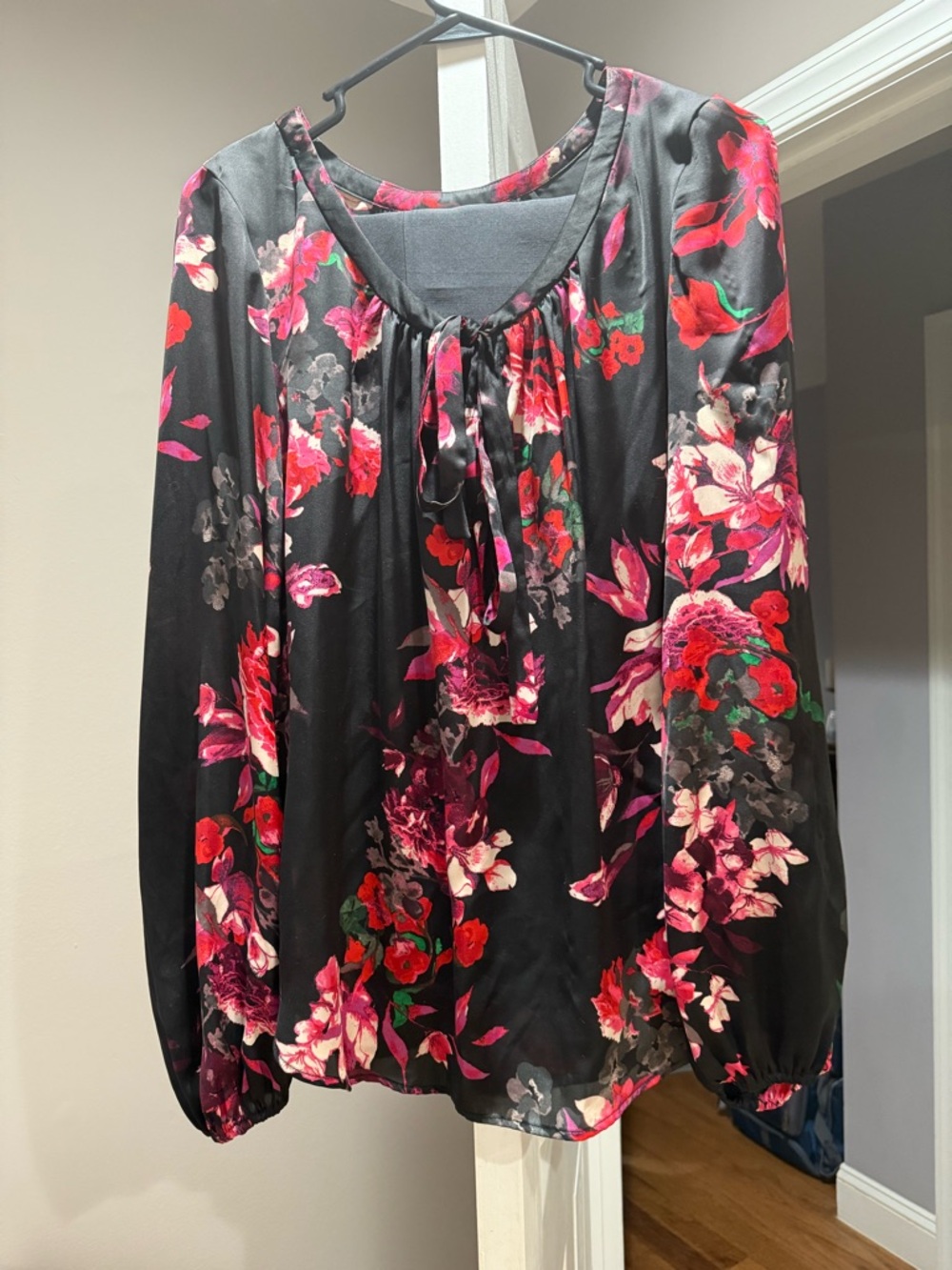 Black Floral top with 100% silk pants